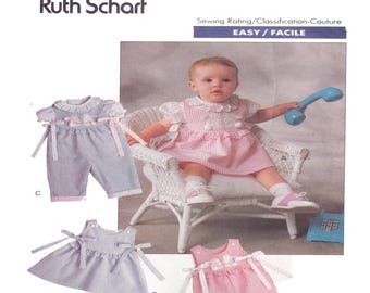 RUTH SCHARF Butterick 3218 オーバーオール、ロンパー、トップスナップクロッチパンツ、スナップトップロンパーショーツジャンパードレス 子供用サイズ: 新生児～18ヶ月