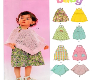 New Look 6501 Baby, Child, Toddler Sewing Pattern, Summer Fashion, Halter Style Romper, Jumper Dress with Matching Poncho Size: 1/2-1-2-3-4