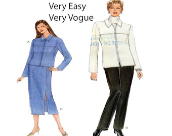 VOGUE 9574, Patrón de costura para traje de mujer, chaqueta con cremallera frontal, blazer, cuello en punta, falda tubo, abertura hasta la rodilla, pantalón de pierna recta, talla 8-10-12, SIN CORTAR