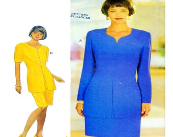 DONNA RICCO, Women Designer Dress, Butterick 3749, Size 6-8, Shaped Neckline, Overlay, Long or Short Sleeve, Pencil Skirt, 90s Dress