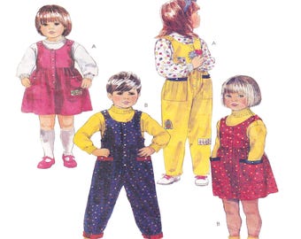 McCalls 4414 Children Jumpsuit, Romper, Dress, Sundress, Overalls, Long Sleeve Tops Sewing Pattern, Kids Fashion Pattern Size 5, UNCUT
