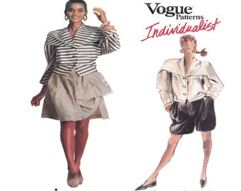 ISSEY MIYAKE Vogue 2056 Individualist Button Loose Fit Jacket, Wide Sleeve Blouse, Full Skirt or Shorts Women Sewing Pattern Size 10, UNCUT