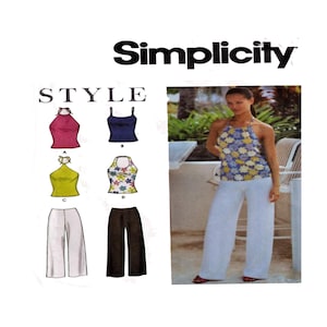 Simplicity 9107, Halter Style Top, High Waist Wide Leg Pant/Trouser, String Top, Camisole Top, UNCUT, Size 6 to 16 Women Sewing Pattern
