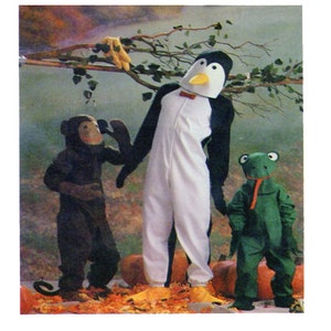Kind, Kleinkind, Halloween-Kostüm, Einfachheit 6670, Tiere, Pinguin, Frosch, Affe, Schnittmuster, Körperanzug, Handschuhe, Gesichtsmaske, Größe 2-4