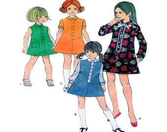 Style 2596, Girl Dress, Sewing Pattern, Long Sleeve Dress, Short Sleeve Dress, Sundress, Jumper Dress, Peter Pan Collar, Size 4, 60s Vintage