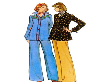 Modèle de couture de dessus de maternité, pantalon de maternité, Butterick 3918, années 70 de cru, avant de bouton, chemise de collier, dessus de fusée, pantalon large de jambe, taille 10