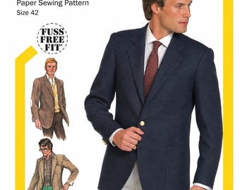 Patrón de costura original en papel para blazer de hombre Simplicity 5868, chaqueta vintage forrada, talla 42, pecho 107 cm (42 pulgadas), sin cortar.