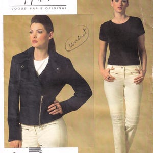 MONTANA, Women Casual Fashion Vogue 2973 Vogue Paris Original Sewing Pattern, Fitted Biker Jacket, Tapered Jean/Pant Pant, Size 6-8-8 UNCUT