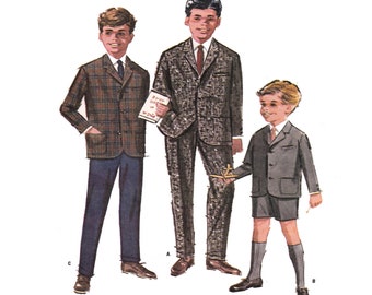 Costume pour garçon, patron, McCalls 6546, blazer boutonné, veste de costume, pantalon long, short pour garçon, demi-pantalon, taille enfant 4, vintage des années 60