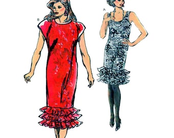 Kwik Sew 1758 Cocktail Special Occasion Dress Pull On Sheath Dress or Extended Shoulder Back Button Loose Fit Style Sz XS-S-M-L