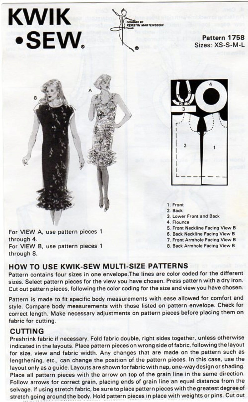 Kwik Sew 1758 Cocktail Special Occasion Dress Pull On Sheath Dress or Extended Shoulder Back Button Loose Fit Style Sz XS-S-M-L image 3