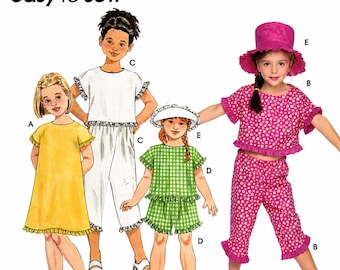 Patrón de costura Simplicity 9148 para niña: vestido, top, pantalones, shorts y sombrero. Fácil de coser. Tallas 3-8. Sin cortar. Estilo: conjunto de verano.