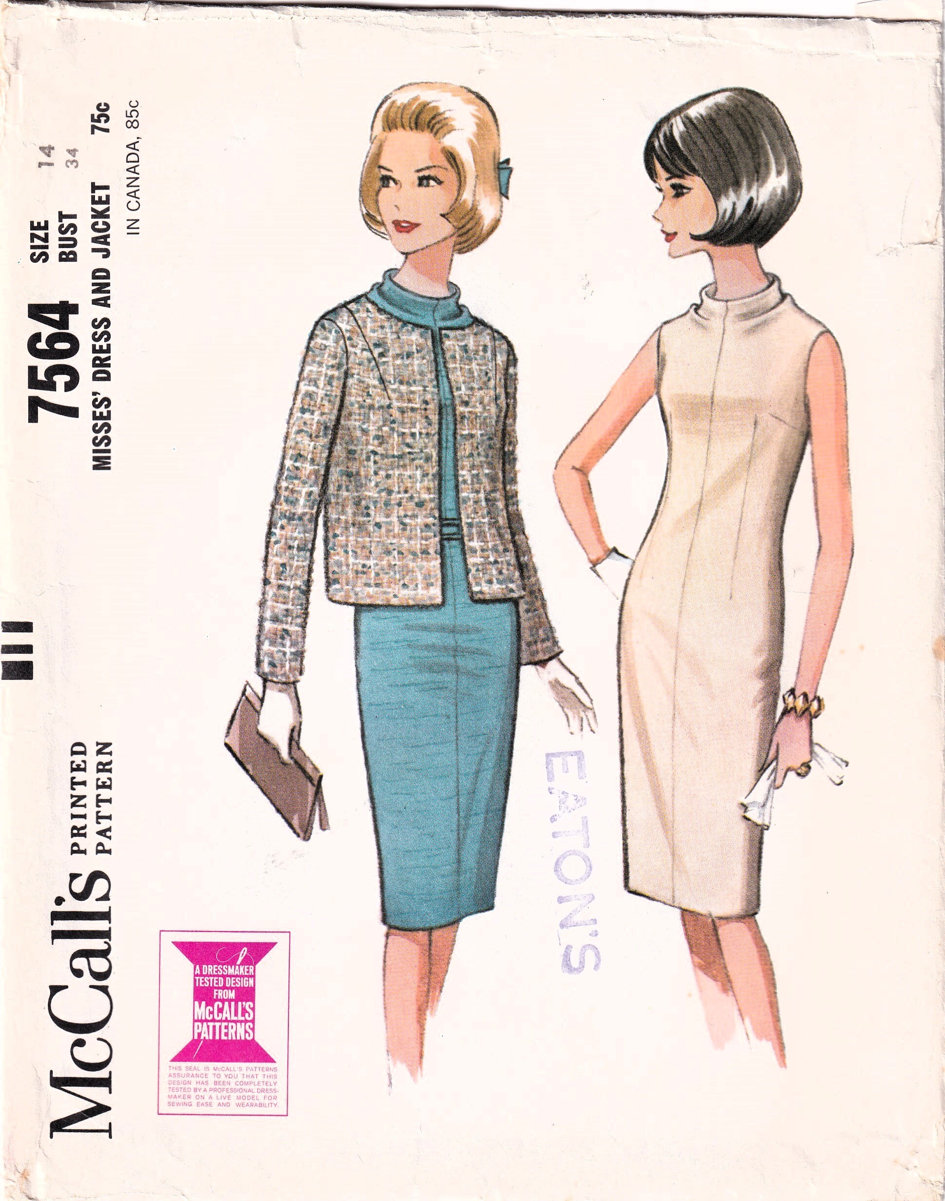 Mccalls 7564, 60s Vintage Dress Set Sewing Pattern, Sleeveless Dress ...