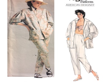 RALPH LAUREN, Vogue 1558, Women Designer Casual Fashion, Button Front Shacket, High Waist Pant with length option Size 8. Summer Fashion