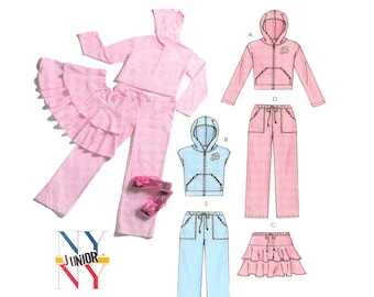 McCalls 4707 kindersportkleding, trainingspak, sweater, joggingbroek, vest met rits en capuchon, rok of broek, elastische tailleband, maat 3 t/m 10, ONBESNEDEN