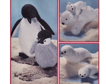 JOANNE BERETTA, McCalls 8509, "Mothers and Babies", Soft Stuffed Toy Penguin, Bear and Seal, Craft Sewing Pattern - UNCUT Factory Fold