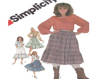 Simplicity 5283, Peasant Skirt, Full Skirt, Ruffle Hemline, Peasant Blouse, Off Shoulder Top, Women Sewing Pattern, Size 10, 80s Fashion