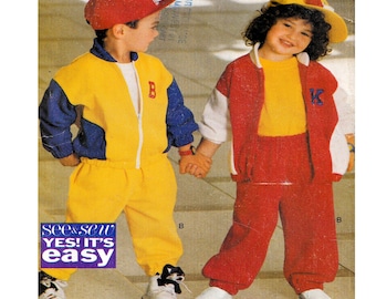 Enfants, base-ball, aviateur, université, veste, manteau de sport, pantalon à enfiler, Butterick 3134, poignets élastiques, ceinture, taille 2-3-4-5-6-6x