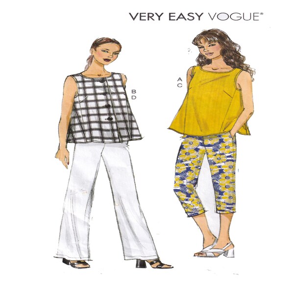 Vogue 9258, Women Tunic Top and Pull On Pant, Full Figure Sewing Pattern, Plus Size 16 to 24, Button Front Top, Elastic Waist, Wide Leg Pant