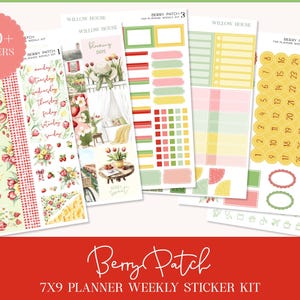 Berry Patch 7x9 Weekly Planner Sticker Kit – Erin Condren & Happy Planner Vertical Stickers – Cottagecore Strawberry Theme