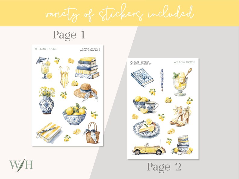 Capri Citrus Journal Sticker Kit – Watercolor Decorative Stickers for ...