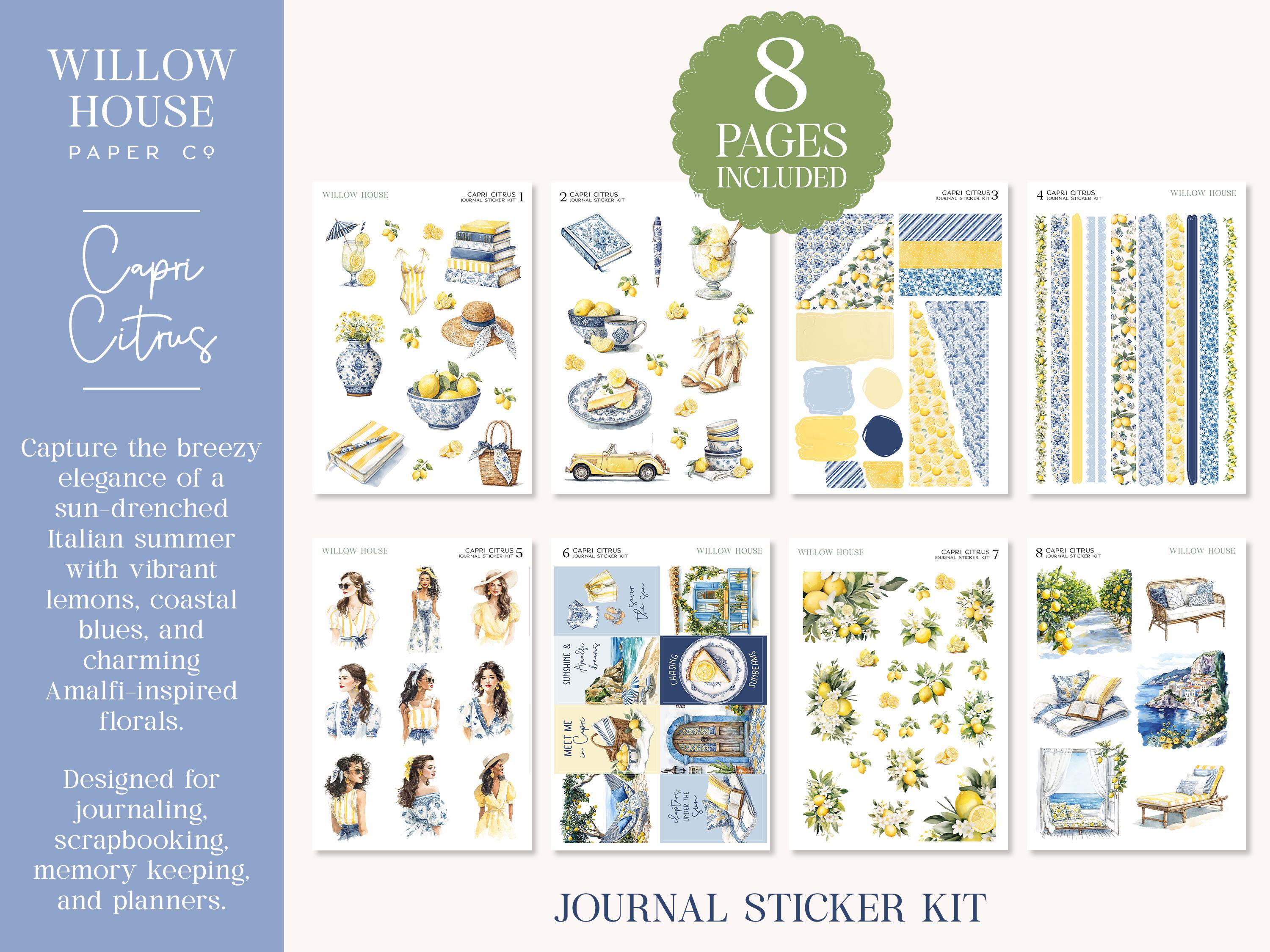 Capri Citrus Journal Sticker Kit – Watercolor Decorative Stickers for ...