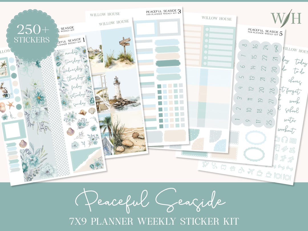 Peaceful Seaside 7x9 Weekly Planner Sticker Kit – Erin Condren & Happy ...