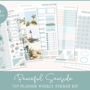 7x9 Weekly Planner Sticker Kit – Peaceful Seaside – Erin Condren & Happy Planner Vertical Stickers – Summer Beach Theme