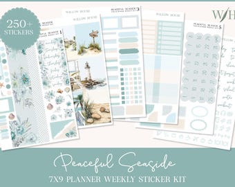 Peaceful Seaside 7x9 Weekly Planner Sticker Kit – Erin Condren & Happy Planner Vertical Stickers – Summer Beach Theme