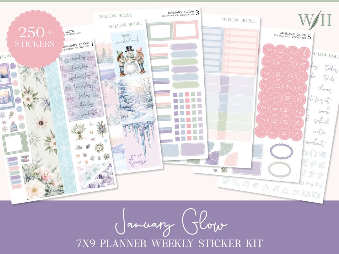 January Glow 7x9 Weekly Planner Sticker Kit – Erin Condren & Happy ...