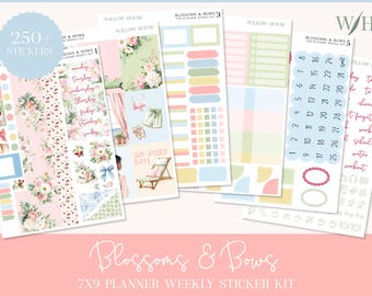 Blossoms and Bows 7x9 Weekly Planner Sticker Kit – Erin Condren & Happy Planner Vertical Stickers – Summer Coquette Theme
