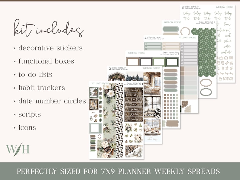 Cabin Retreat 7x9 Weekly Planner Sticker Kit – Erin Condren & Happy ...