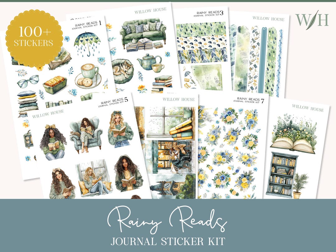 Rainy Reads Journal Sticker Kit – Decorative Stickers for Journaling ...