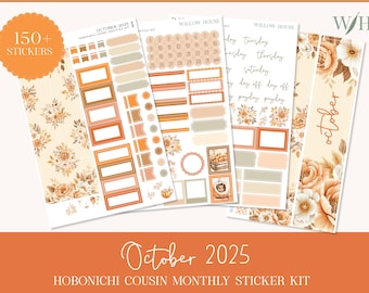 October 2025 Hobonichi Cousin Monthly Sticker Kit – Functional & Decorative Stickers – Pumpkin Autumn Theme