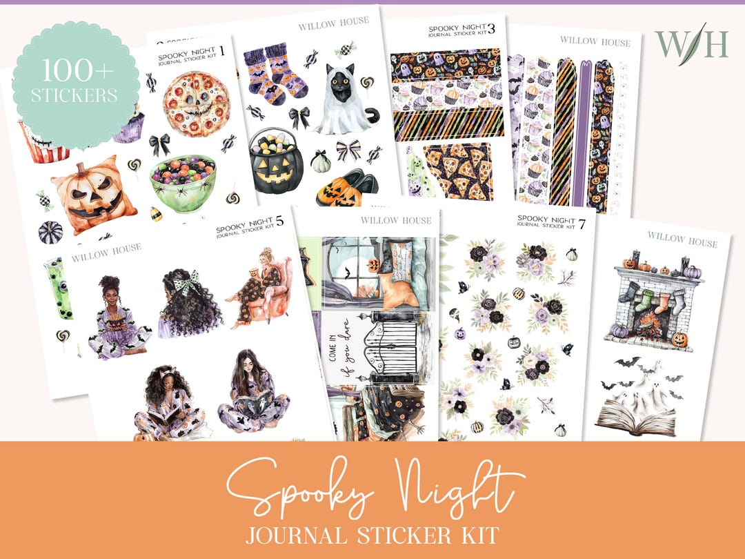 Spooky Night Journal Sticker Kit – Watercolor Decorative Stickers for ...
