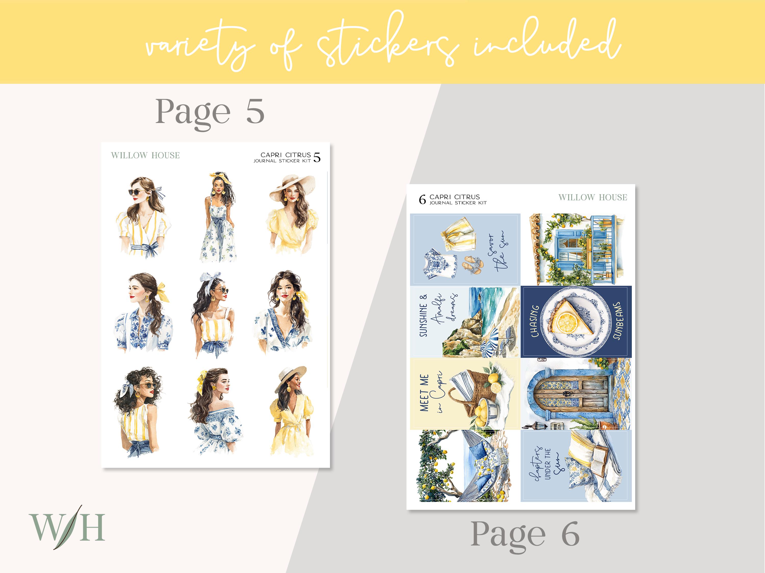 Capri Citrus Journal Sticker Kit – Watercolor Decorative Stickers for ...
