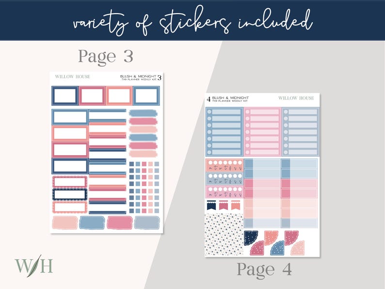 Blush and Midnight 7x9 Weekly Planner Sticker Kit – Erin Condren ...