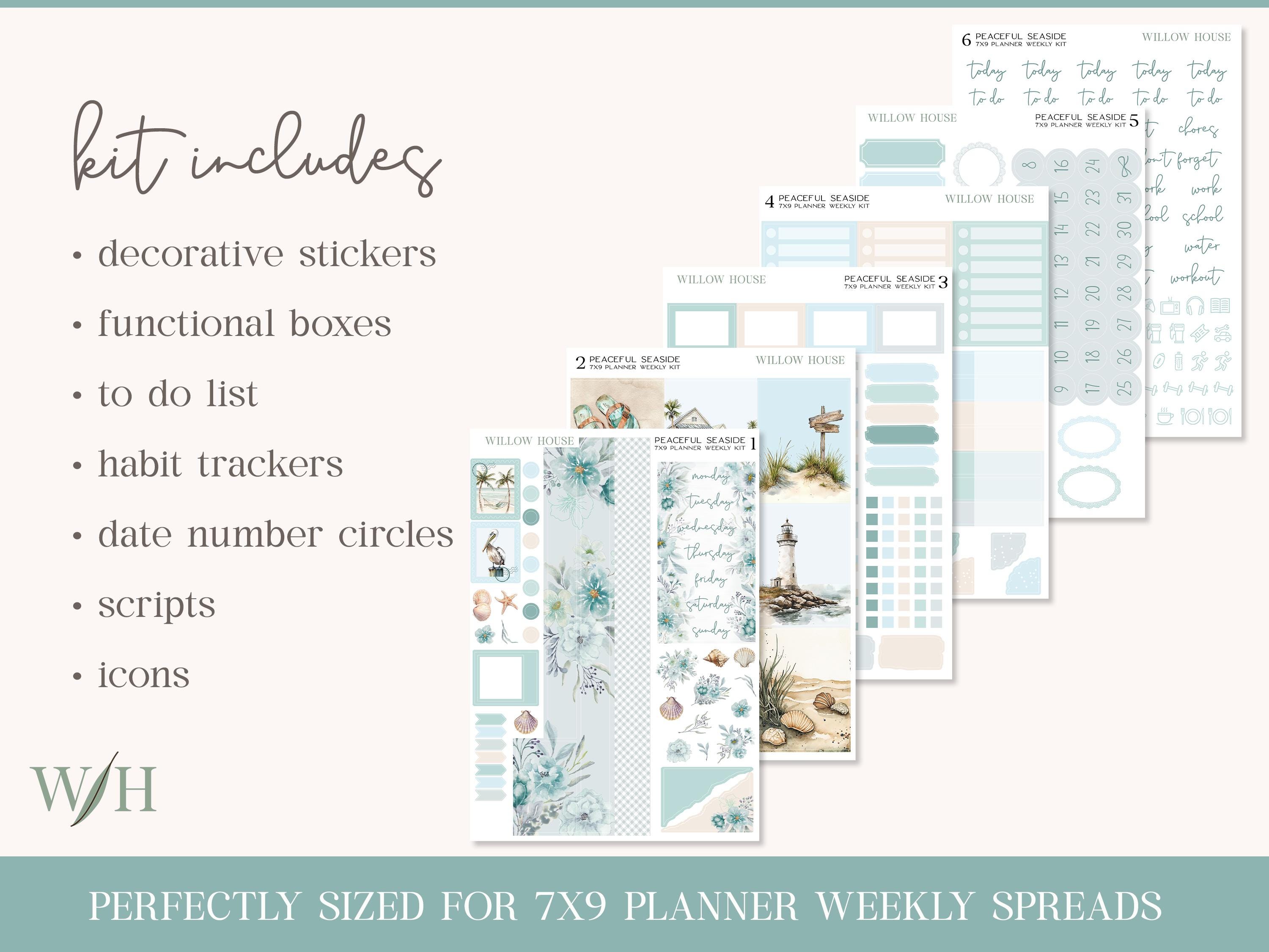 Peaceful Seaside 7x9 Weekly Planner Sticker Kit – Erin Condren & Happy ...