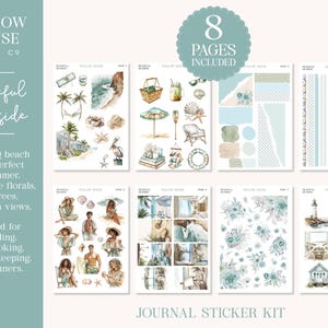 Journal Sticker Kit – Peaceful Seaside – Watercolor Decorative Stickers for Journaling, Scrapbooking & Planning – Summer Beach Theme