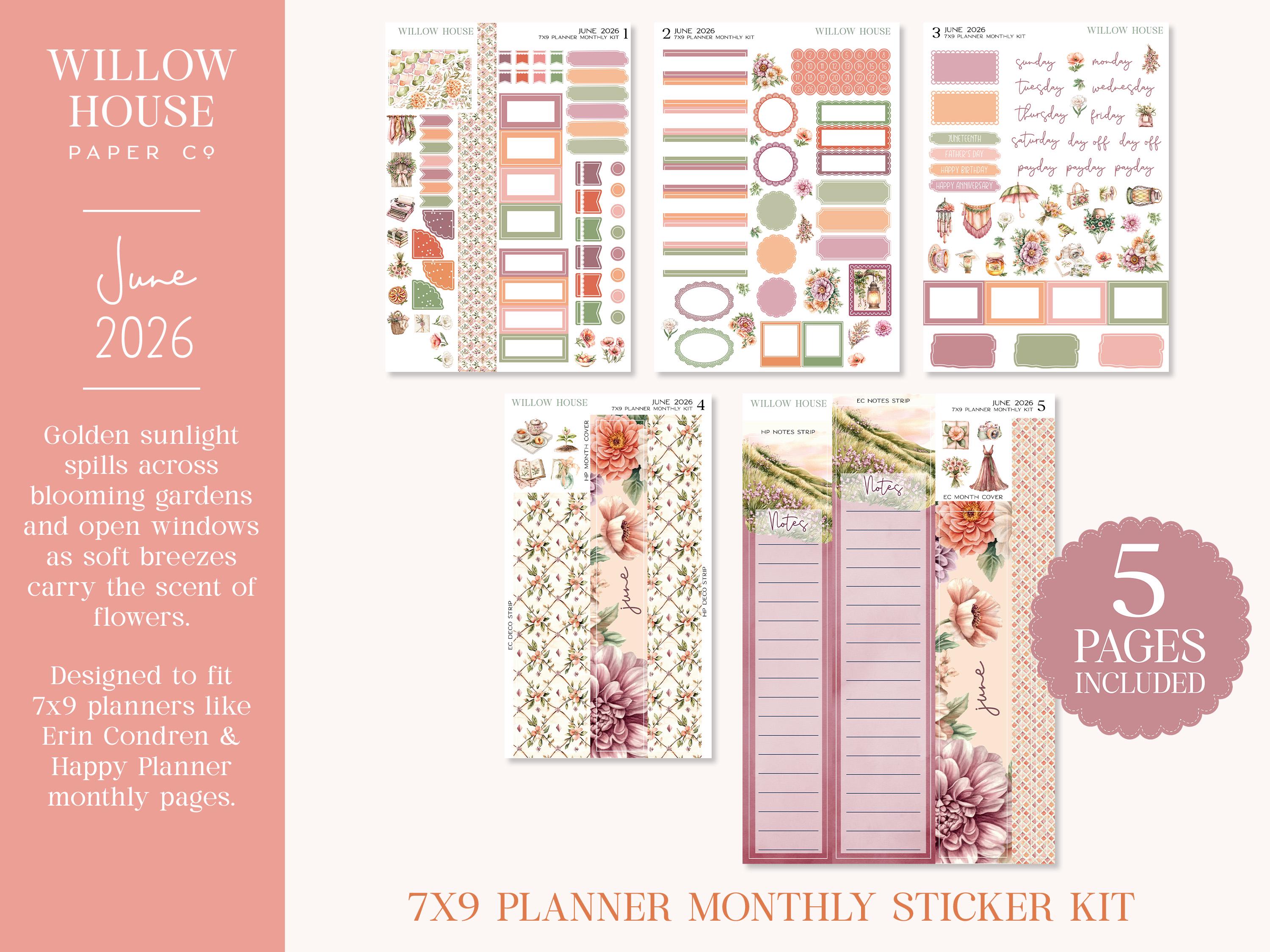 June 2026 7x9 Monthly Planner Sticker Kit – Erin Condren & Happy ...