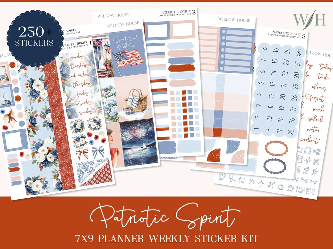 Patriotic Spirit 7x9 Weekly Planner Sticker Kit – Erin Condren & Happy ...