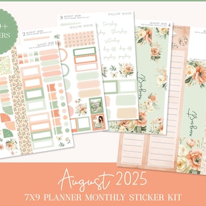 7x9 Monthly Planner Sticker Kit – August 2025 – Erin Condren & Happy Planner Vertical Stickers – Summer Peach Theme