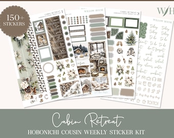 Cabin Retreat Hobonichi Cousin Weekly Sticker Kit – Functional & Decorative Stickers – Cozy Rustic Winter Theme