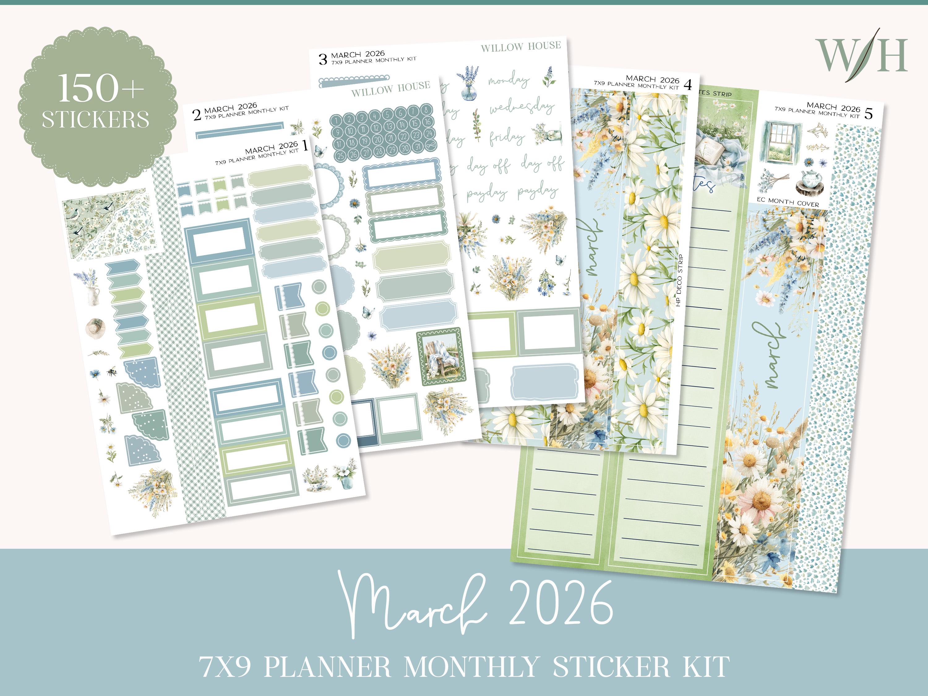 March 2026 7x9 Monthly Planner Sticker Kit – Erin Condren & Happy ...