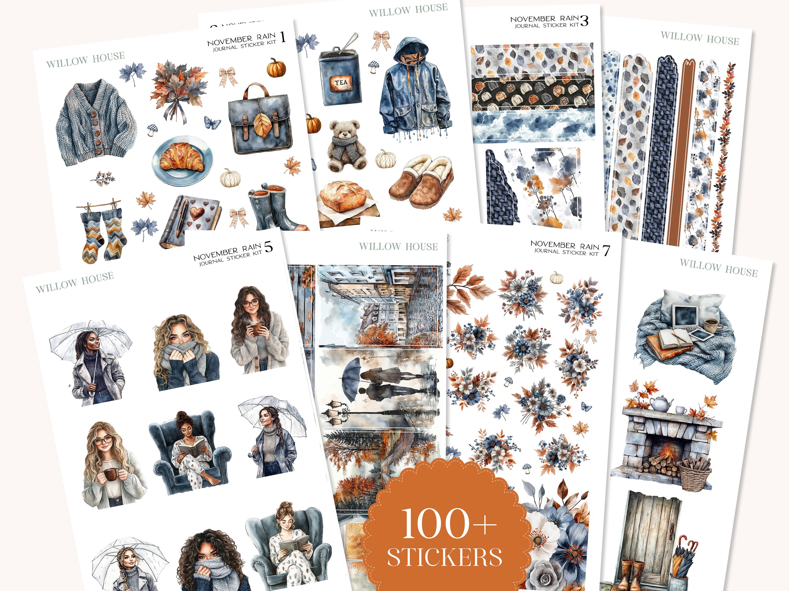 November Rain Journal Sticker Kit – Watercolor Decorative Stickers for ...