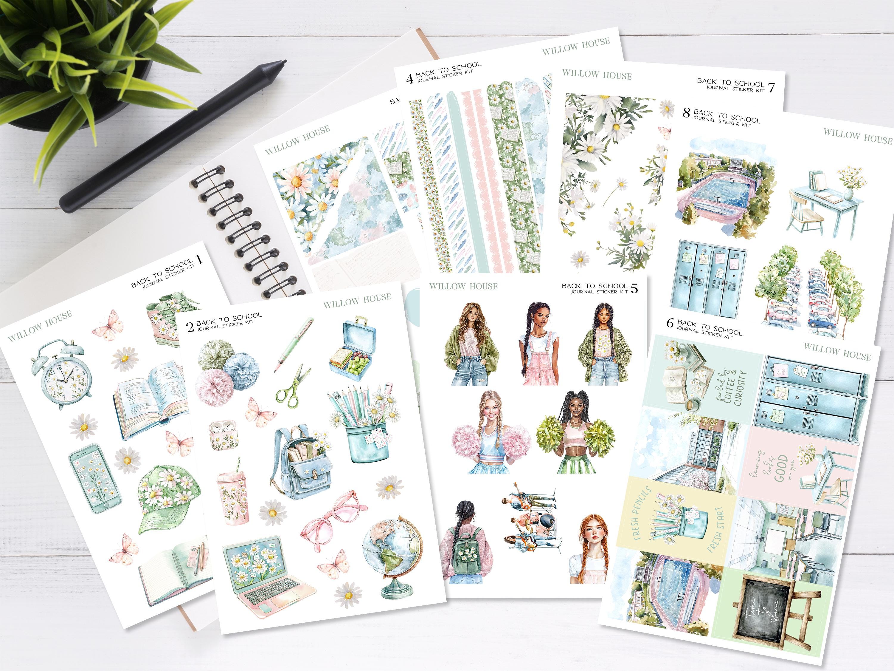 Back to School Journal Sticker Kit – Watercolor Decorative Stickers for Journaling, Scrapbooking ...