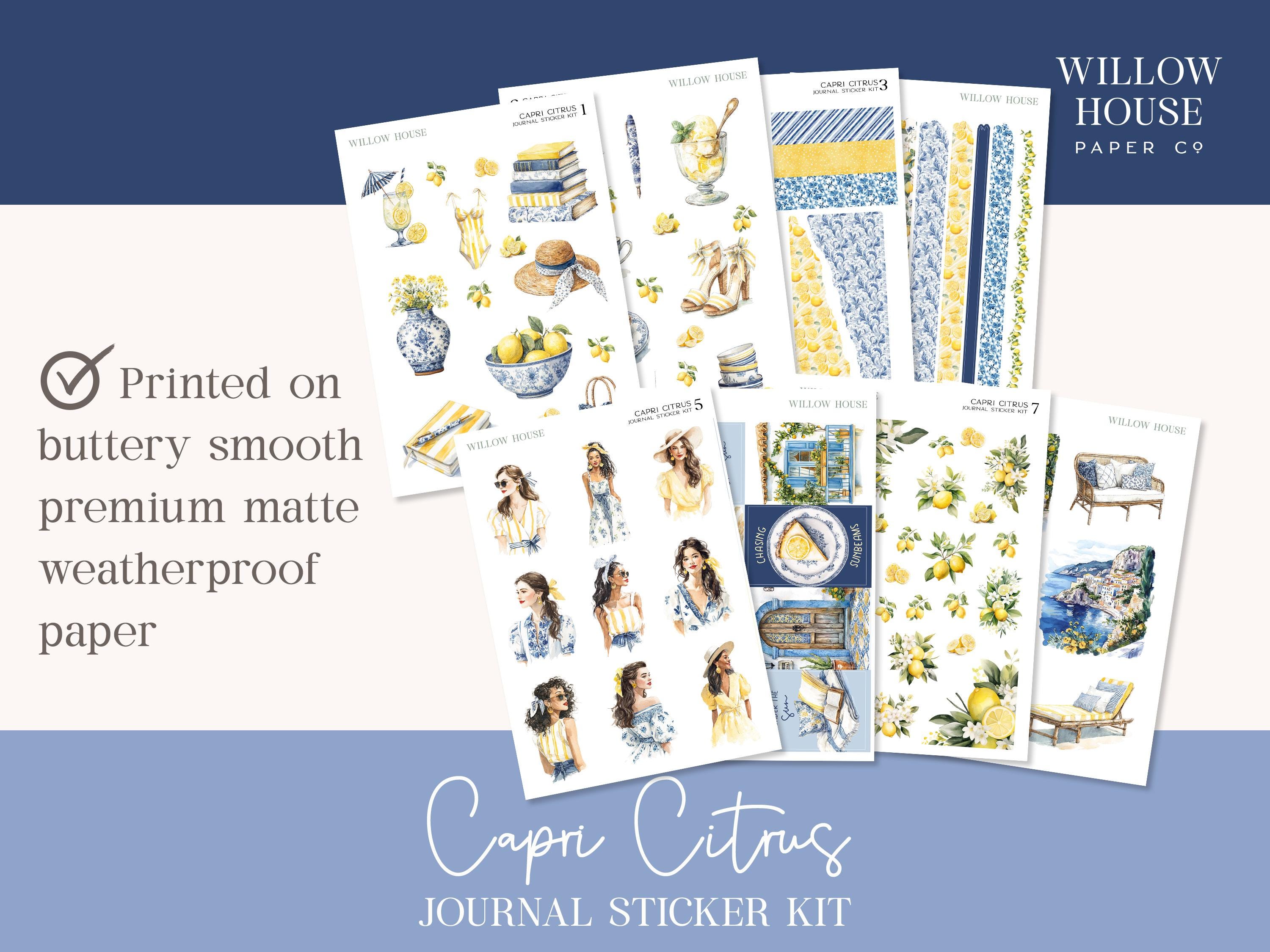 Capri Citrus Journal Sticker Kit – Watercolor Decorative Stickers for ...