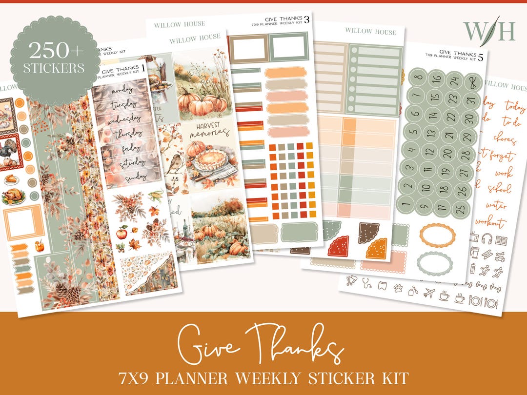 Give Thanks 7x9 Weekly Planner Sticker Kit – Erin Condren & Happy ...