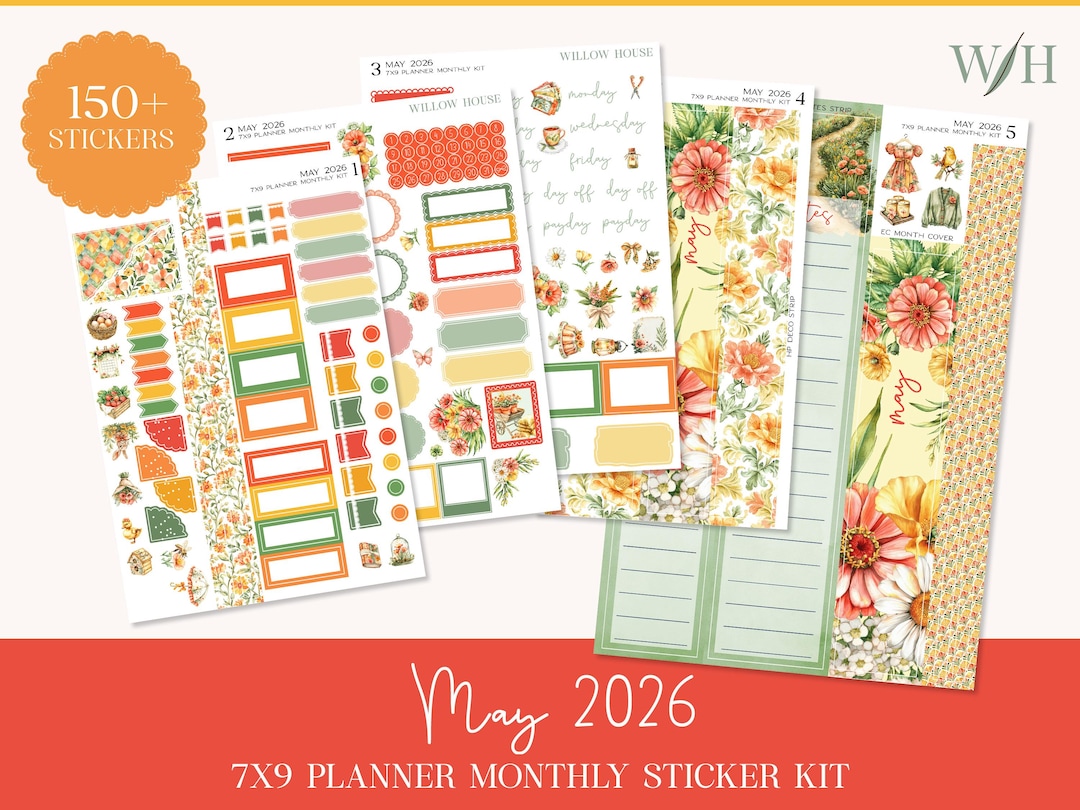 May 2026 7x9 Monthly Planner Sticker Kit – Erin Condren & Happy Planner