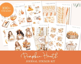 Pumpkin Hearth Journal Sticker Kit – Watercolor Decorative Stickers for Journaling, Scrapbooking & Planning – Cozy Pumpkin Theme